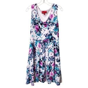 Jennifer Lopez Blue Pink Floral Sleeveless Women Polyester Dress Size Medium NEW